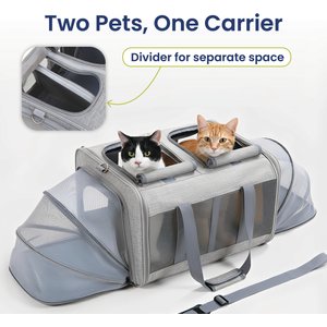PawsPik Portable Dual-Pet Dog & Cat Carrier, Light Gray