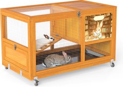 Coziwow Indoor/Outdoor Wooden Rabbit Hutch with Wheels, Orange