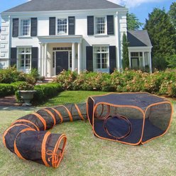 NonoPets 2-in-1 Foldable Outdoor Mesh Playhouse Cat Tunnel & Tent, 12-in height