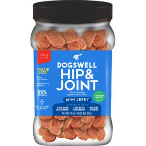 Dogswell Hip & Joint Mini Jerky Chicken Recipe Grain-Free Dog Treats, 14-oz jar