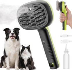 Pecute Shedding Massaging Grooming Dog & Cat Steam Brush, Green