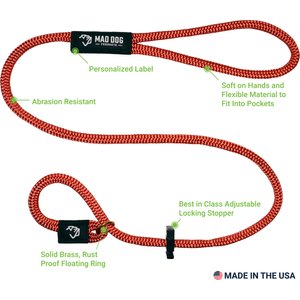 Mad Dog Products Premium Rope Nylon Slip Lead Dog Leash, Orange, 6-ft long, 3/8-in wide