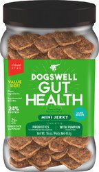 Dogswell Gut Health Mini Jerky Lamb Recipe Grain-Free Dog Treats, 16-oz jar