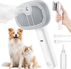 Pecute Shedding Massaging Grooming Dog & Cat Steam Brush, White