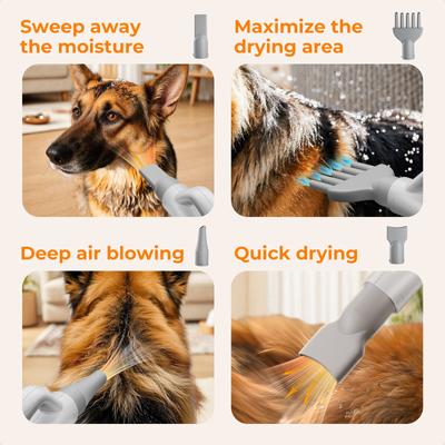 Show full view: Pecute 4 Nozzle High-Velocity Adjustable Spped & Temp Dog Hair Dryer, White slide 7 of 9