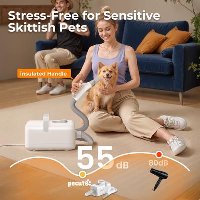 Show full view: Pecute 4 Nozzle High-Velocity Adjustable Spped & Temp Dog Hair Dryer, White slide 5 of 9