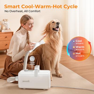Show full view: Pecute 4 Nozzle High-Velocity Adjustable Spped & Temp Dog Hair Dryer, White slide 2 of 9