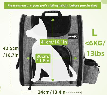 Show full view: Pecute Hiking Travel Backpack Dog & Cat Carrier with Breathable Mesh, Grey slide 3 of 10