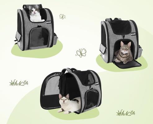 Show full view: Pecute Hiking Travel Backpack Dog & Cat Carrier with Breathable Mesh, Grey slide 9 of 10