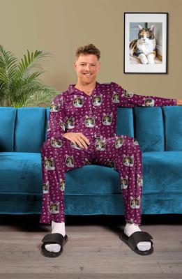 Show full view: ISlide Personalized Cat Mom Cat Pajamas, Magenta, X-Large slide 3 of 3