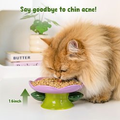 Happy & Polly Elevated Ceramic Flower Cat Bowl & Plate, Purple/Pink, 4-cup, 2 count slide 2 of 9