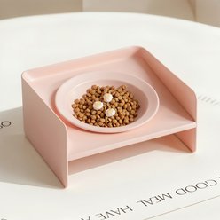 Happy & Polly Cozy Halo Non-skid Ceramic Cat Bowl & Shelf, Pink