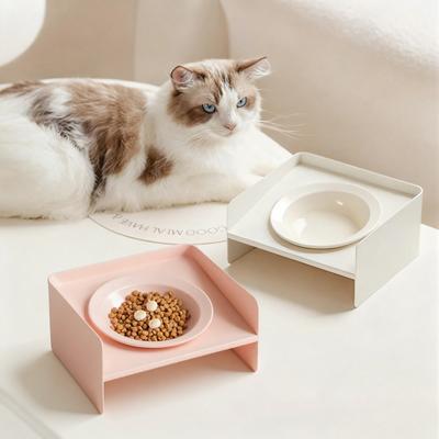 Show full view: Happy & Polly Cozy Halo Non-skid Ceramic Cat Bowl & Shelf, Pink slide 3 of 10