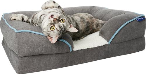 Show full view: Frisco Plush Orthopedic Front Bolster Cat & Dog Bed w/Removable Cover, Gray, Small slide 3 of 10