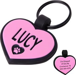 GoTags Heart Silent Silicone Personalized Dog ID Tag, Pink