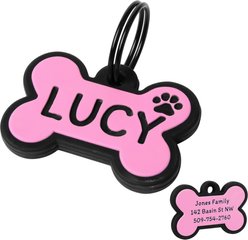 GoTags Bone Silent Silicone Personalized Dog ID Tag, Pink