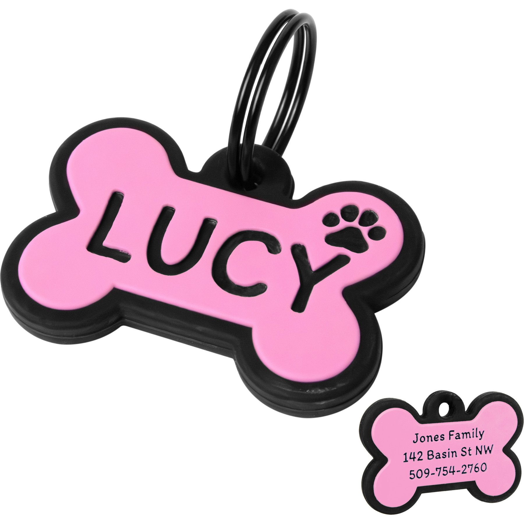 GoTags Bone Silent Silicone Personalized Dog ID Tag, Pink