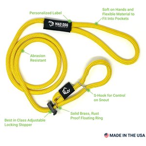 Mad Dog Products Premium Rope Easy Leader Nylon Slip Lead Dog Leash, Orange, 6-ft long, 3/8-in wide