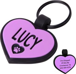 GoTags Heart Silent Silicone Personalized Dog ID Tag, Purple