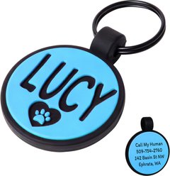 GoTags Round Silent Silicone Personalized Dog ID Tag, Blue