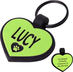 GoTags Heart Silent Silicone Personalized Dog ID Tag, Green