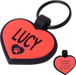 GoTags Heart Silent Silicone Personalized Dog ID Tag, Red