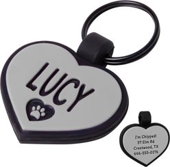 GoTags Heart Silent Silicone Personalized Dog ID Tag, Gray