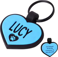 GoTags Heart Silent Silicone Personalized Dog ID Tag, Blue