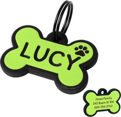 GoTags Bone Silent Silicone Personalized Dog ID Tag, Green