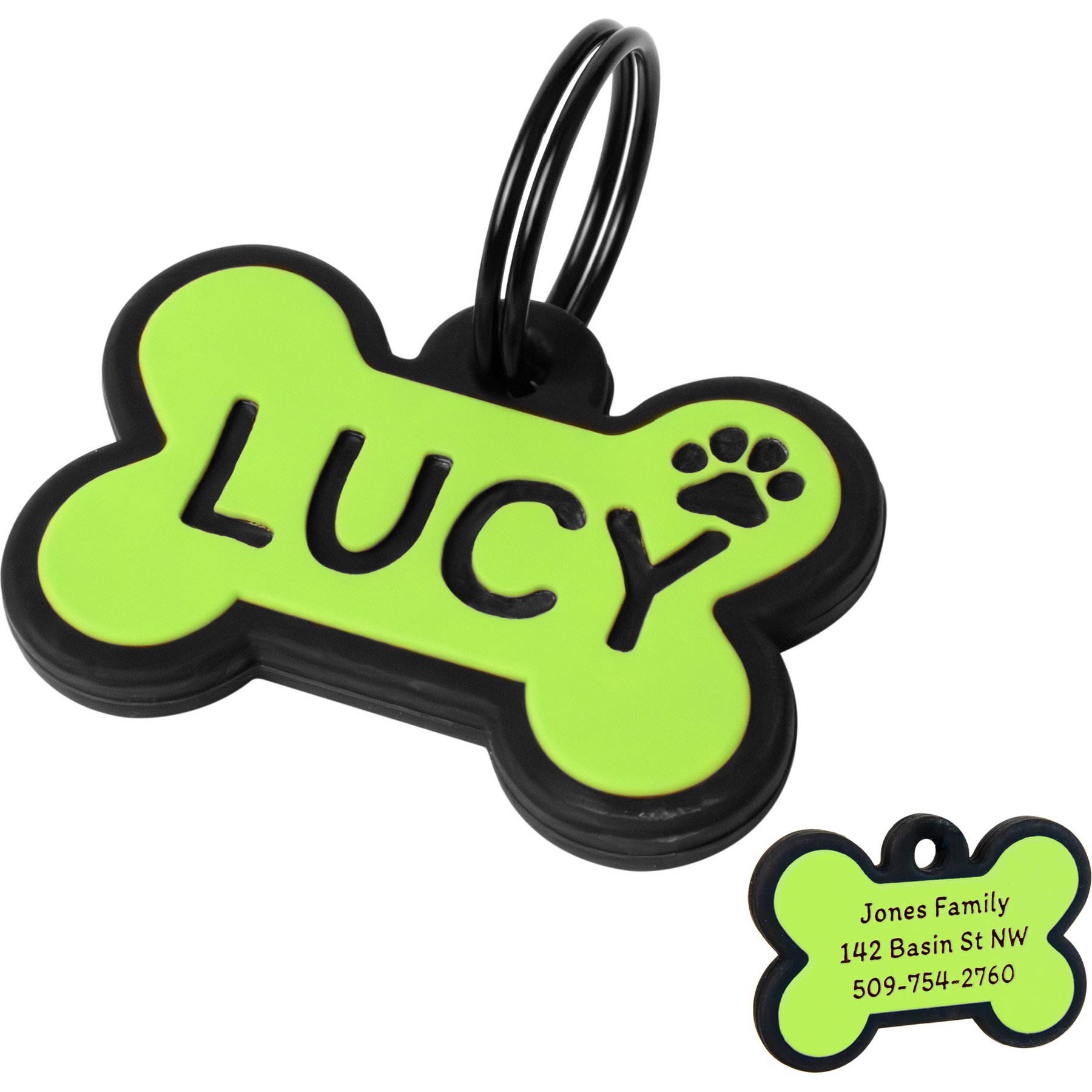 GoTags Bone Silent Silicone Personalized Dog ID Tag, Green