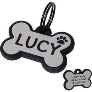 GoTags Personalized Stainless Steel with Enamel Paw Design Bone Shaped Pet ID Tag