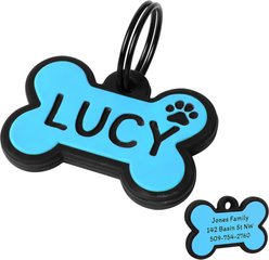 GoTags Bone Silent Silicone Personalized Dog ID Tag, Blue