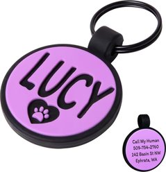 GoTags Round Silent Silicone Personalized Dog ID Tag, Purple