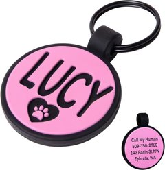 GoTags Round Silent Silicone Personalized Dog ID Tag, Pink