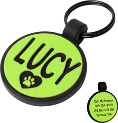 GoTags Round Silent Silicone Personalized Dog ID Tag, Green