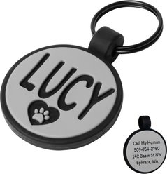 GoTags Round Silent Silicone Personalized Dog ID Tag, Gray