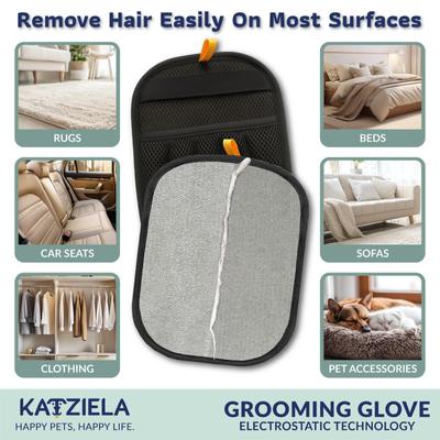 Show full view: Katziela Reusable Electrostatic FurTidy Hair Remover Dog & Cat Grooming Gloves, Black/Grey slide 5 of 9