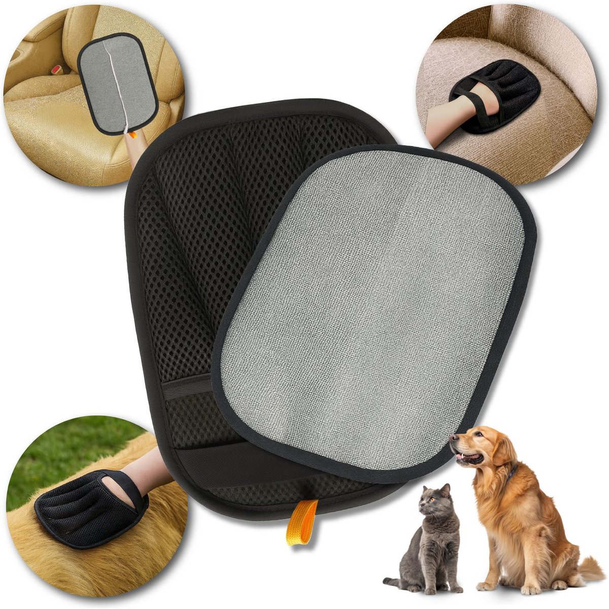 Katziela Reusable Electrostatic FurTidy Hair Remover Dog & Cat Grooming Glove, Black/Grey