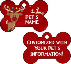 ShopInstaPets Christmas Reindeer 2 Sided Customized Dog ID Tag, Red