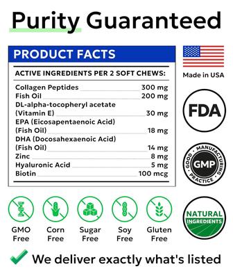 Show full view: Bark&Spark Advanced Omega-3 with Collagen & Salmon Oil Hip, Joint, Skin & Coat Chew Supplement for Dogs, 180 count slide 8 of 10