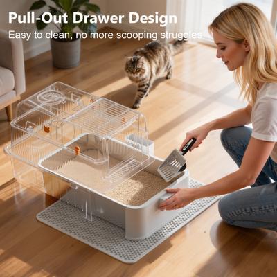 Show full view: Casfuy Full-Enclosed Stainless Steel Cat Litter Box with Pull-Out Drawer slide 2 of 8