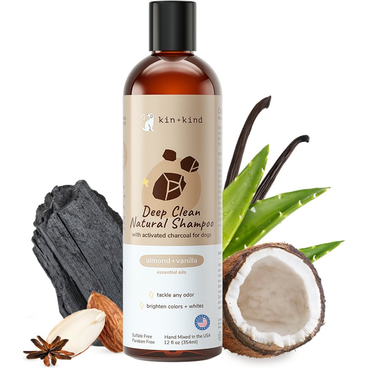 kin+kind Deep Clean Natural Almond+Vanilla Dog Shampoo, 12-fl oz bottle