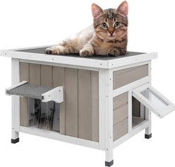 Petscosset Outdoor Cat House with Openable Roof, Gray, 22.4 x 18.4 x 17.5-in
