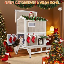 Petscosset Insulated Outdoor Two-Story Cat House with Raised Base & Openable Roof, Gray, 33.5 x 25.6 x 39.5-in slide 2 of 9