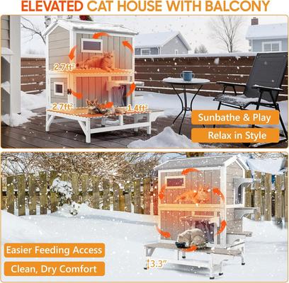 Show full view: Petscosset Insulated Outdoor Two-Story Cat House with Raised Base & Openable Roof, Gray, 33.5 x 25.6 x 39.5-in slide 8 of 12