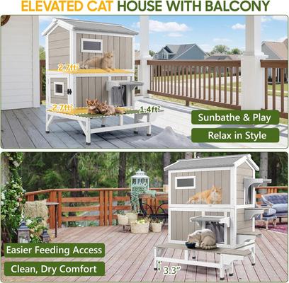 Show full view: Petscosset Outdoor Two-Story Cat House with Raised Base & Openable Roof, Gray, 33.5 x 25.6 x 39.5-in slide 7 of 9