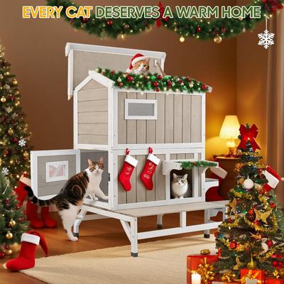 Show full view: Petscosset Outdoor Two-Story Cat House with Raised Base & Openable Roof, Gray, 33.5 x 25.6 x 39.5-in slide 9 of 9