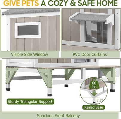 Show full view: Petscosset Outdoor Two-Story Cat House with Raised Base & Openable Roof, Gray, 33.5 x 25.6 x 39.5-in slide 8 of 9