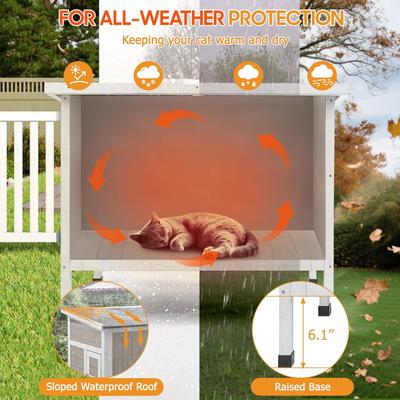 Show full view: Petscosset Insulated Outdoor Wooden Cat House with Escape Door, Gray, 31-in slide 7 of 12