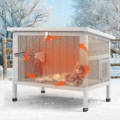 Show full view: Petscosset Insulated Outdoor Wooden Cat House with Escape Door, Gray, 31-in slide 9 of 12